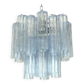 Lustre contemporain en verre de Murano « Tronchi » bleu ciel de style Venini