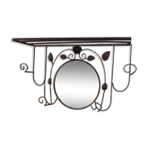 Coat rack with round mirror 4 patères - 30/40 year iron hat holder