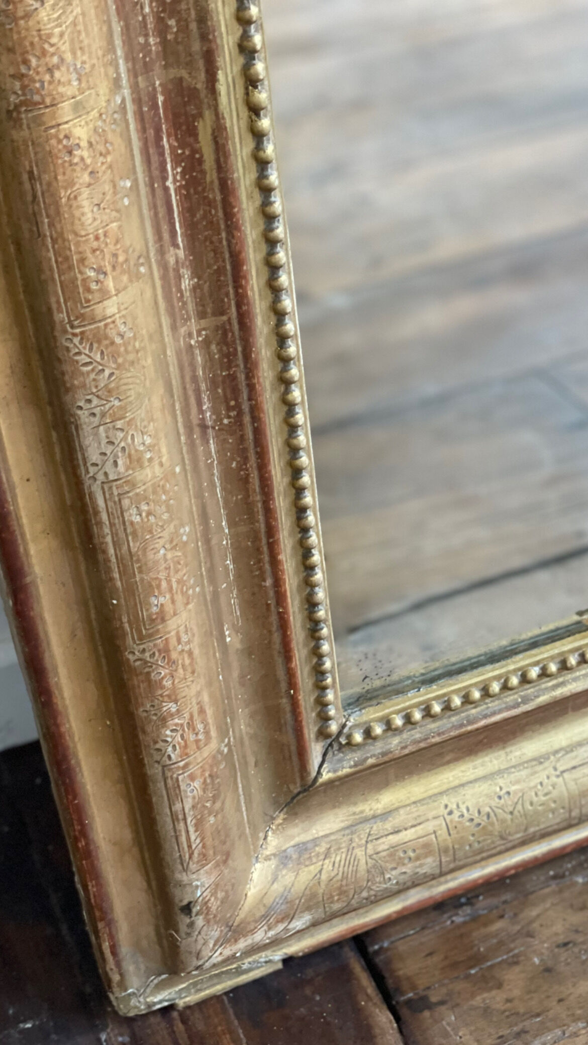 Old mirror louis Philippe gilded gold leaf pediment angels