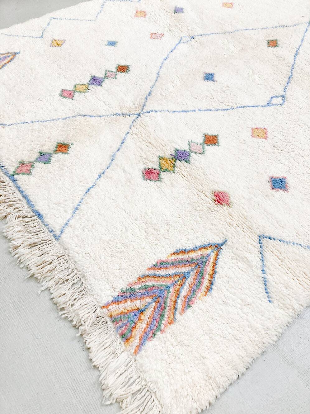Azilal Berber rug in ecru with colorful patterns 3x2.16m