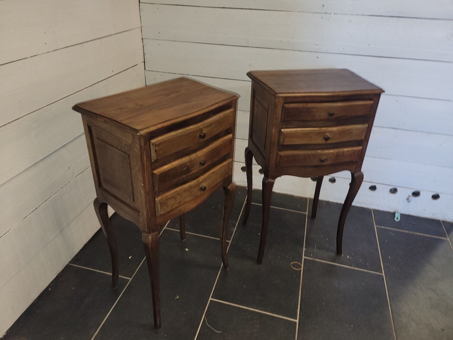 Pair of Louis XV style oak bedside tables