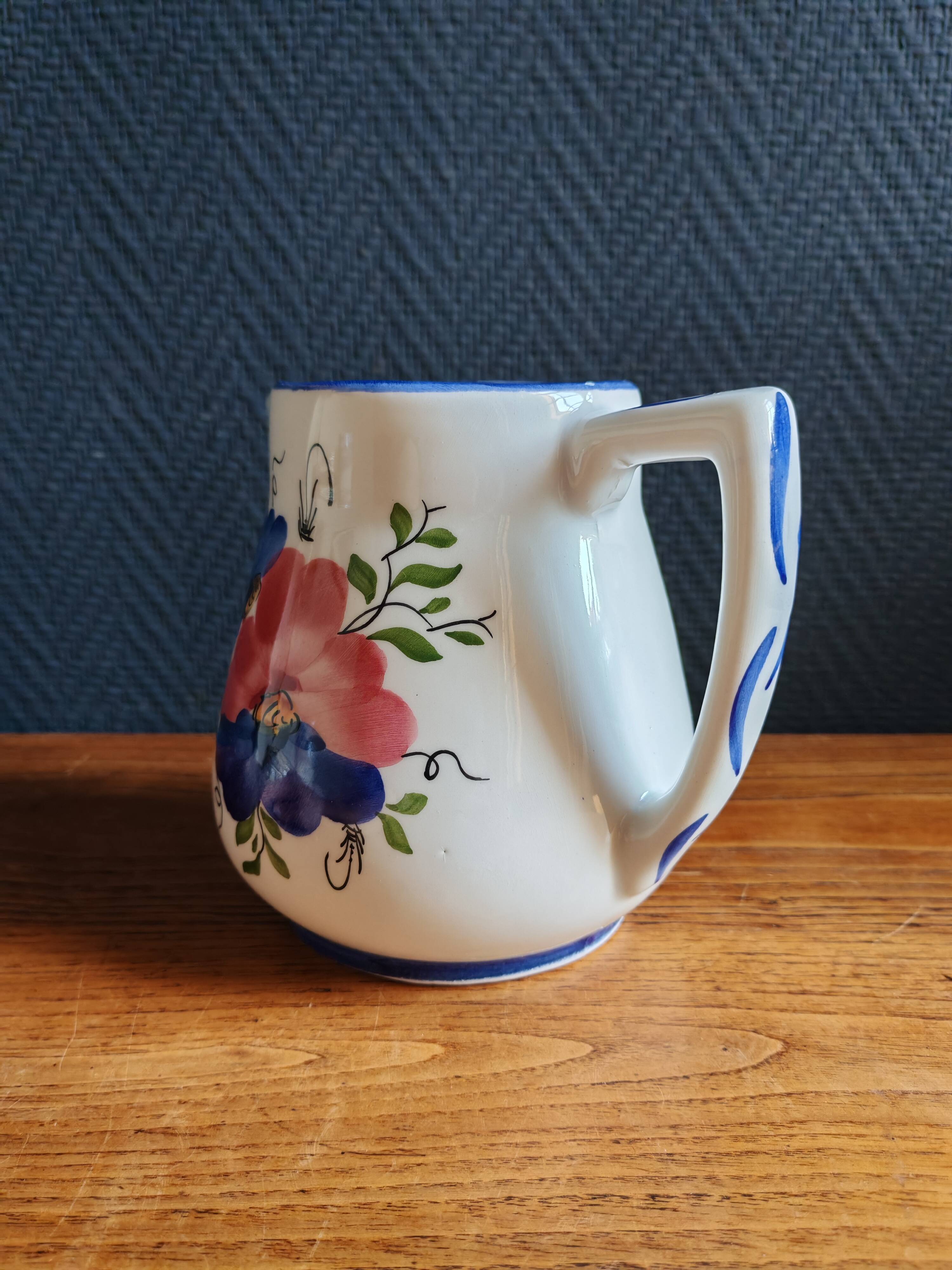 Vintage Ceramic Jug Hand-Painted, Flower Vase