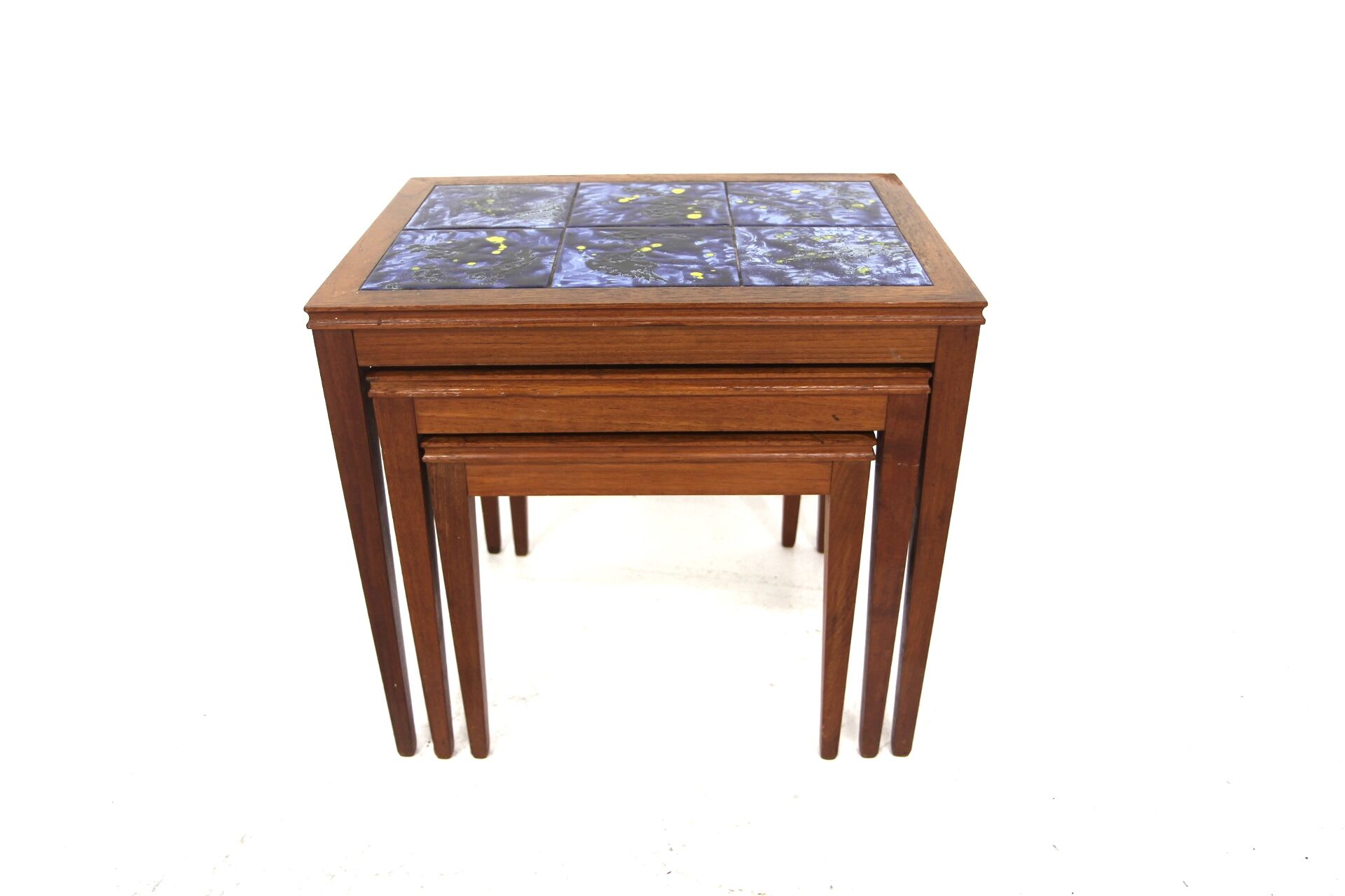 Set of 3 nesting tables in rosewood and ceramics, Sweden, 1960