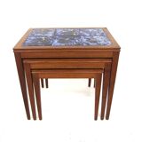 Set of 3 nesting tables in rosewood and ceramics, Sweden, 1960