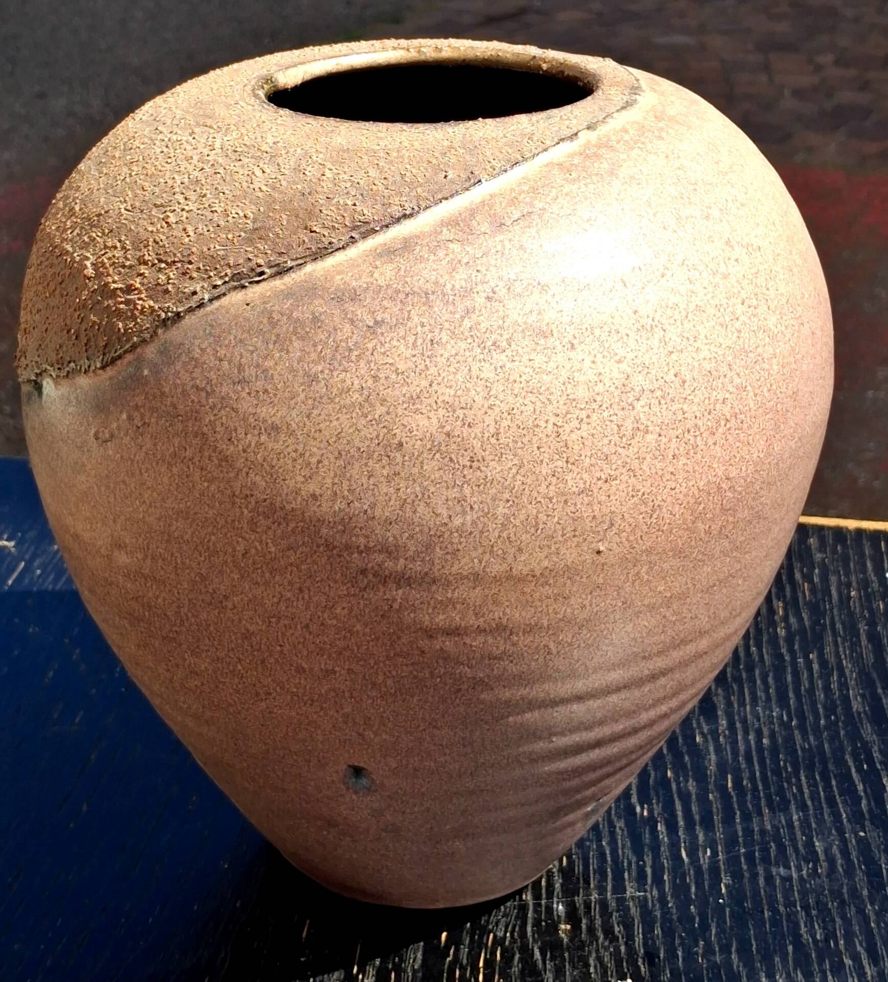 Glazed stoneware vase with a contemporary design, signed to be identified.
