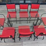 Glass and metal table with 8 chairs