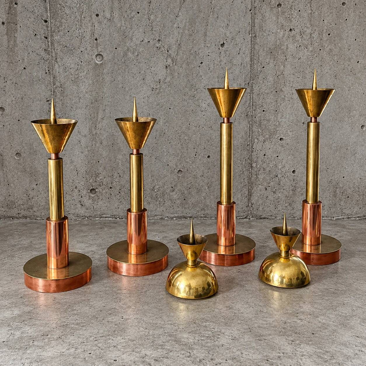 4 x Large / weighty postmodern candles / 1970s / two heights 60 - 70 cm / copper - brass