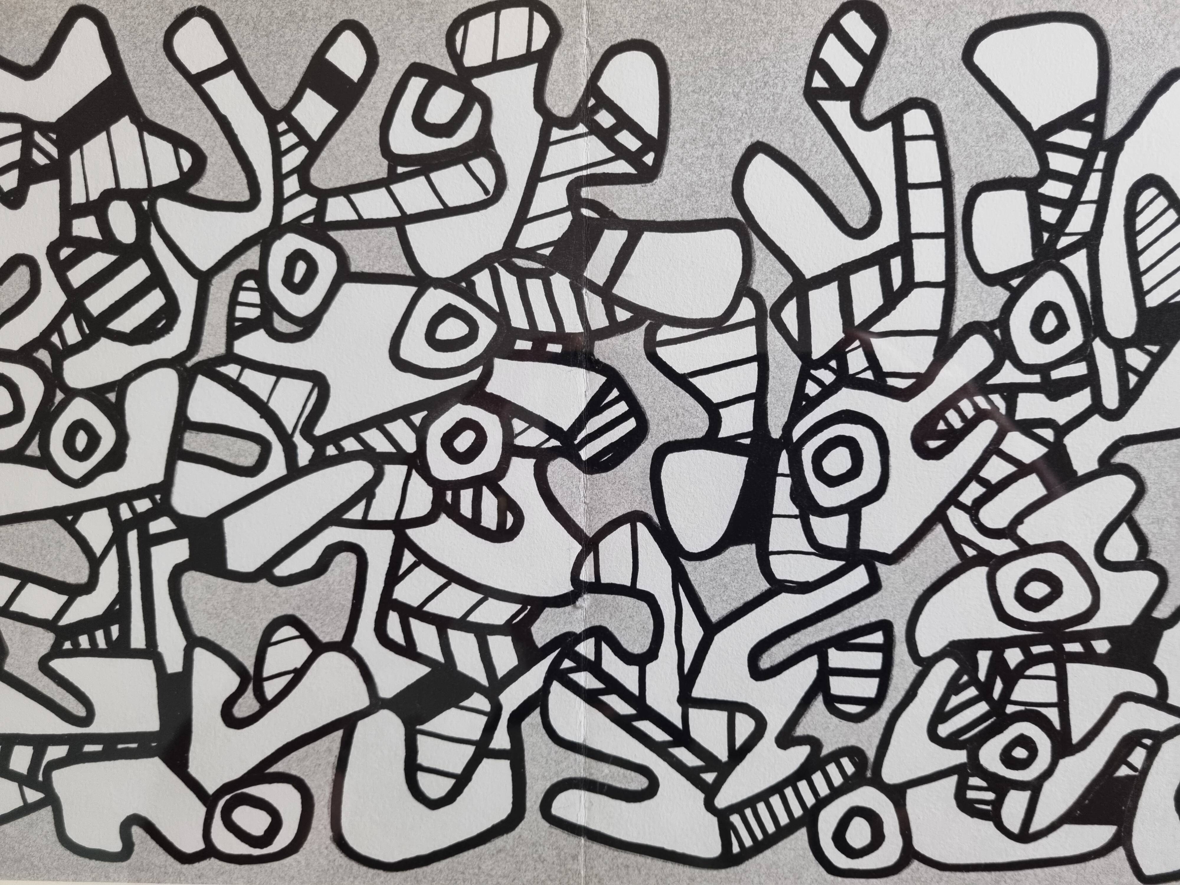 Sérigraphie encadrée sous verre d'après Jean Dubuffet, noir et blanc, années 70, 40 x 29 cm