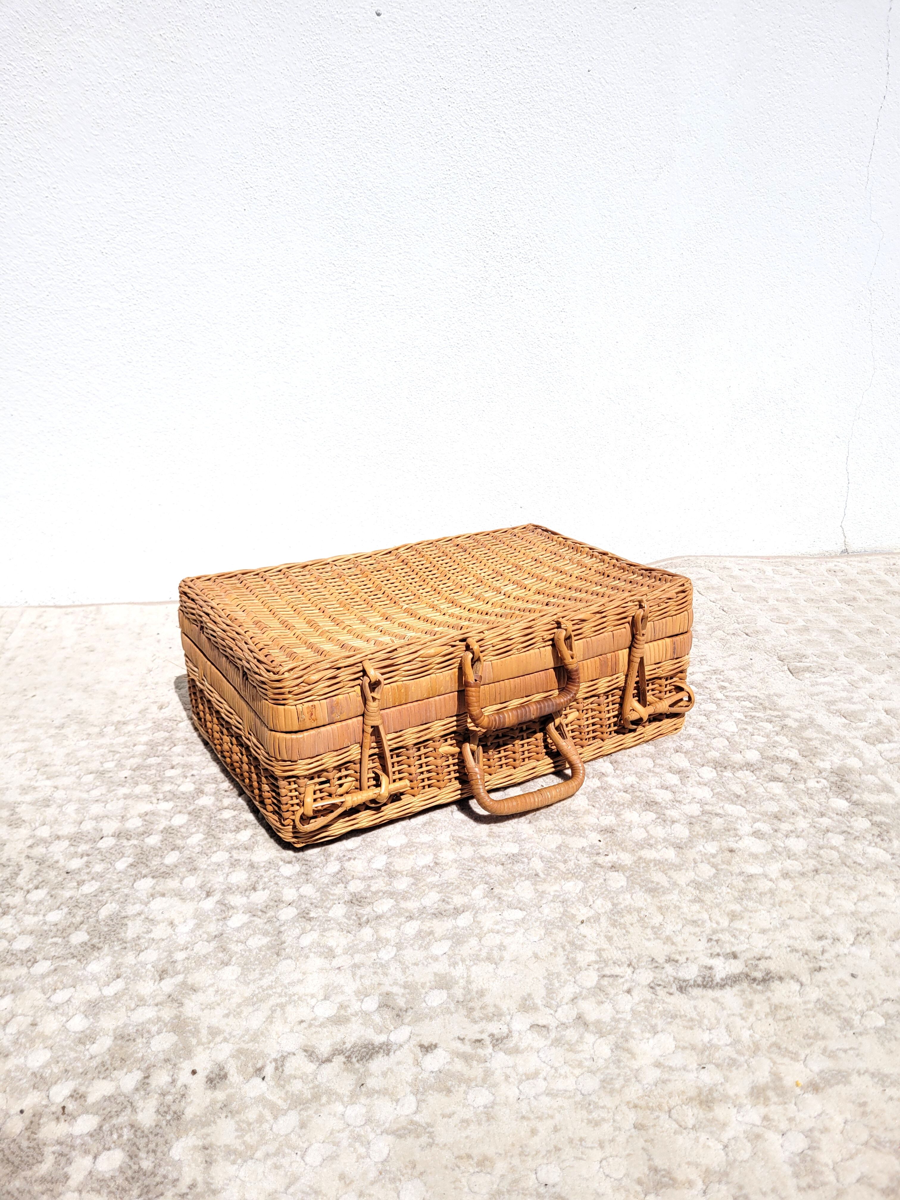 Vintage wicker case suitcase rattan