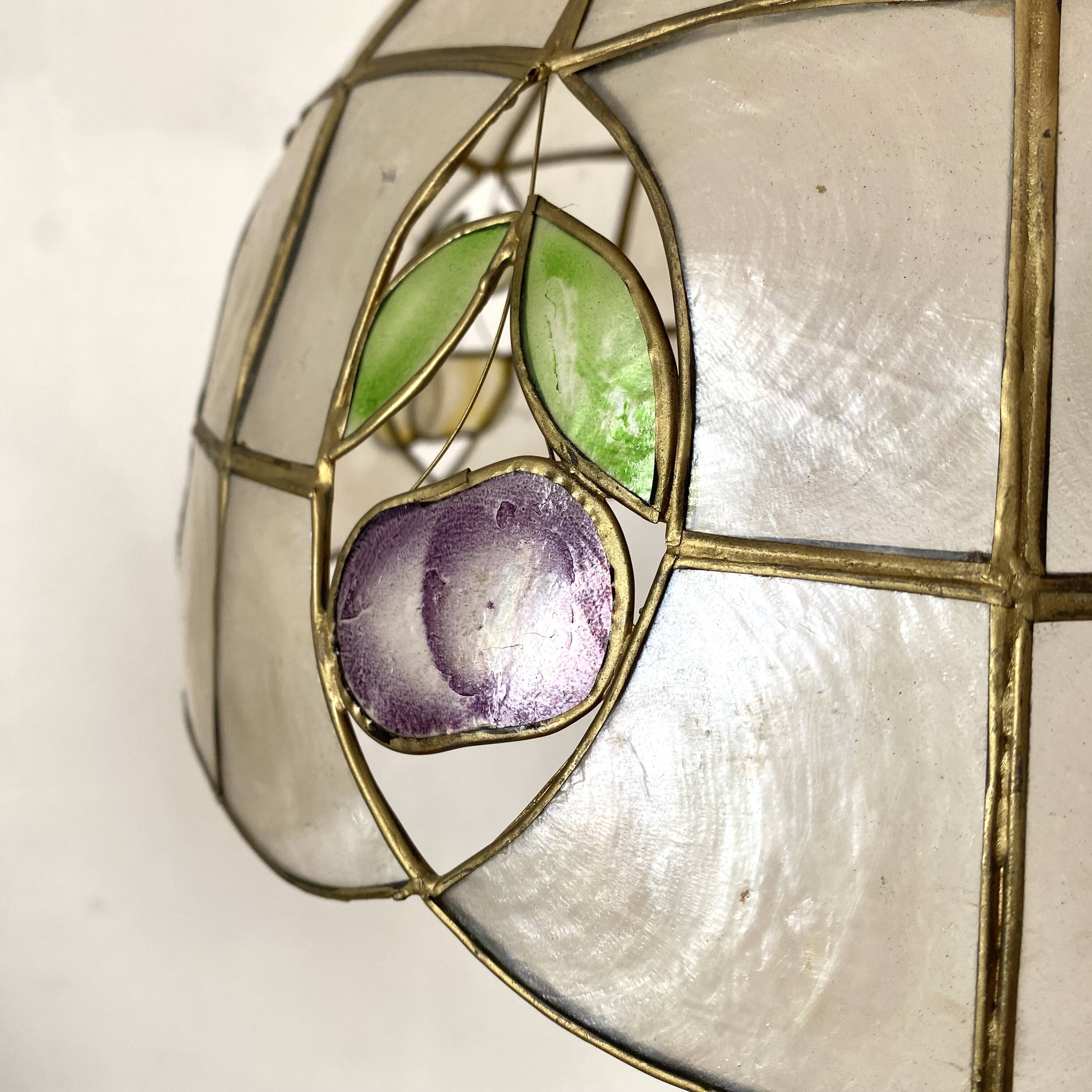 Suspension in mother-of-pearl and vintage brass, fruit decoration