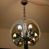 Vintage Art Deco chandelier in chrome metal and glass, Italy, 1970s