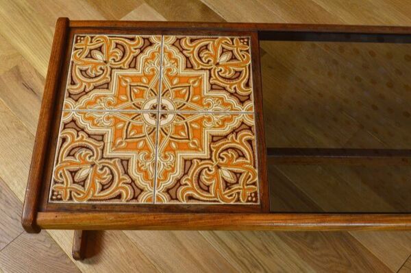 table basse design scandinave en teck & verre vintage 1960