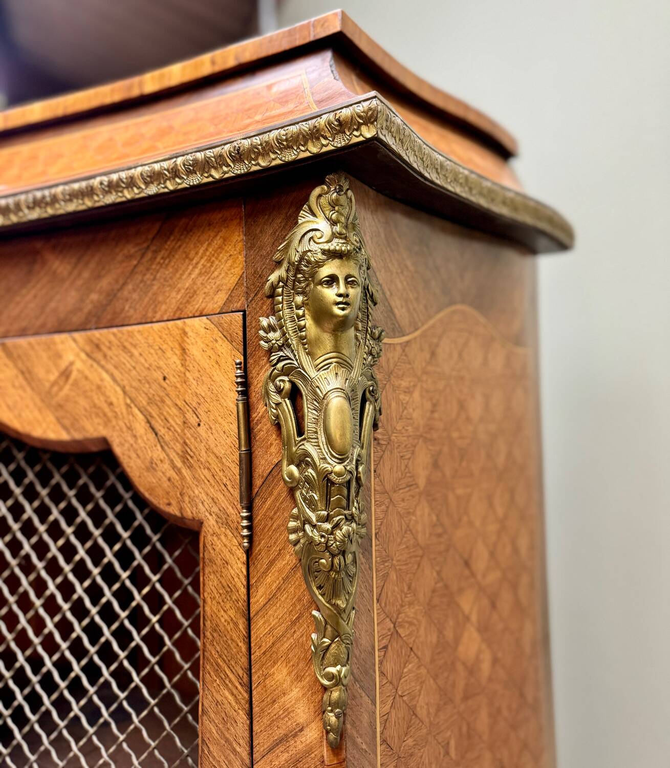 Bookcase Three Doors In Louis XV Style Marquetry XIX Eme Century