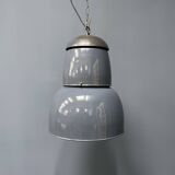 Grande lampe à suspension industrielle ancienne en émail bleu-gris