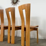 4 old French design solid elm chairs from the 70s vintage