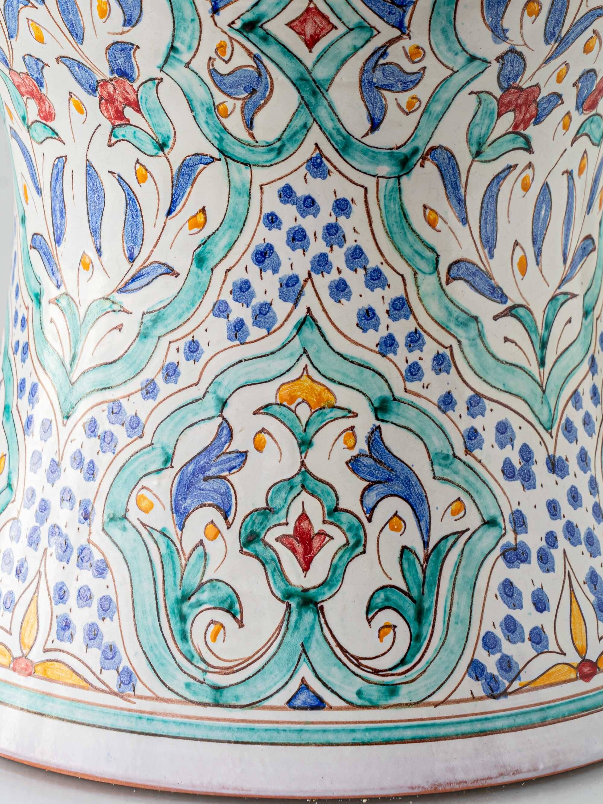 Mediterranean Table Lamp in Hand-Painted Spanish Ceramic, New Yellow Silk Shade