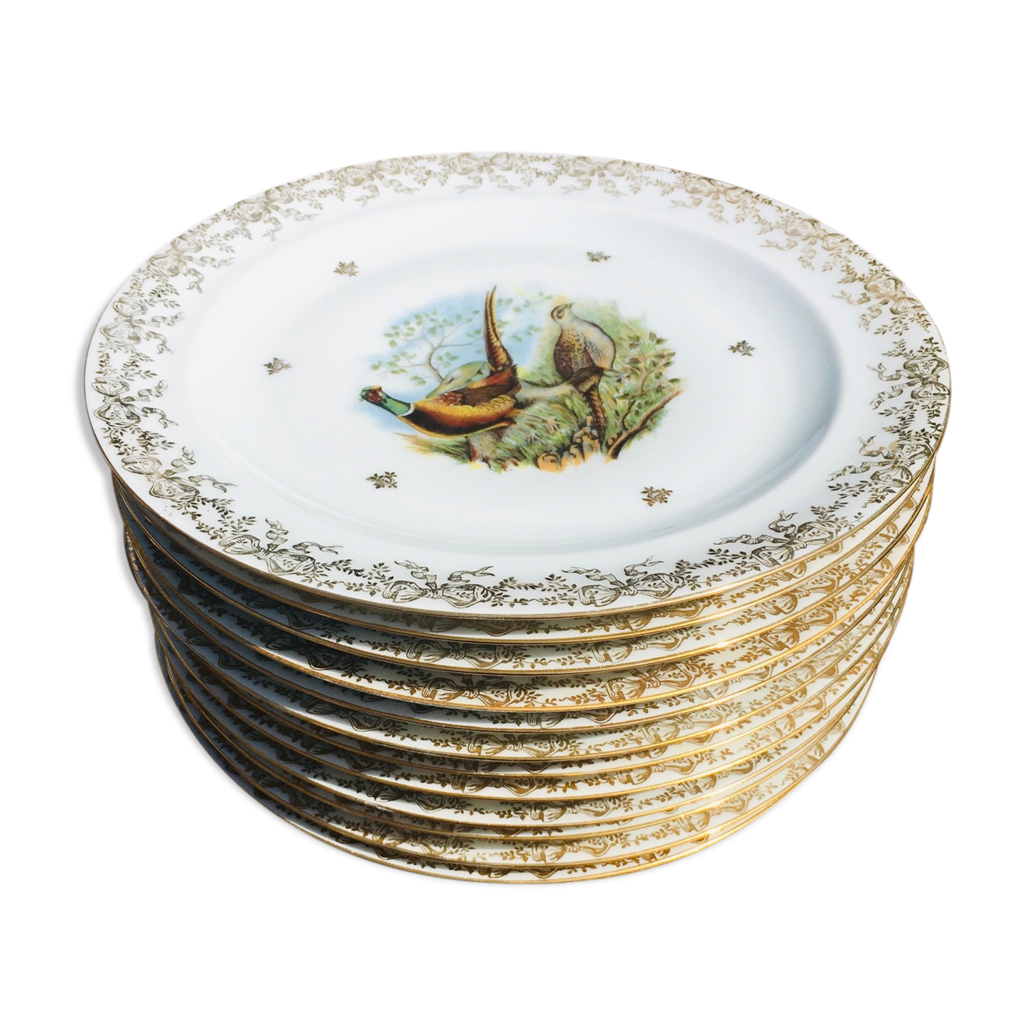 Set de 12 assiettes plates en porcelaine de Limoges, 50’s60’s Selency