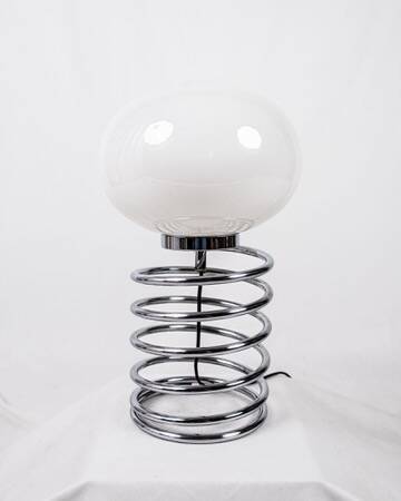 Chrome metal spring lamp in the style of Ingo Maurer, France, 1970s.