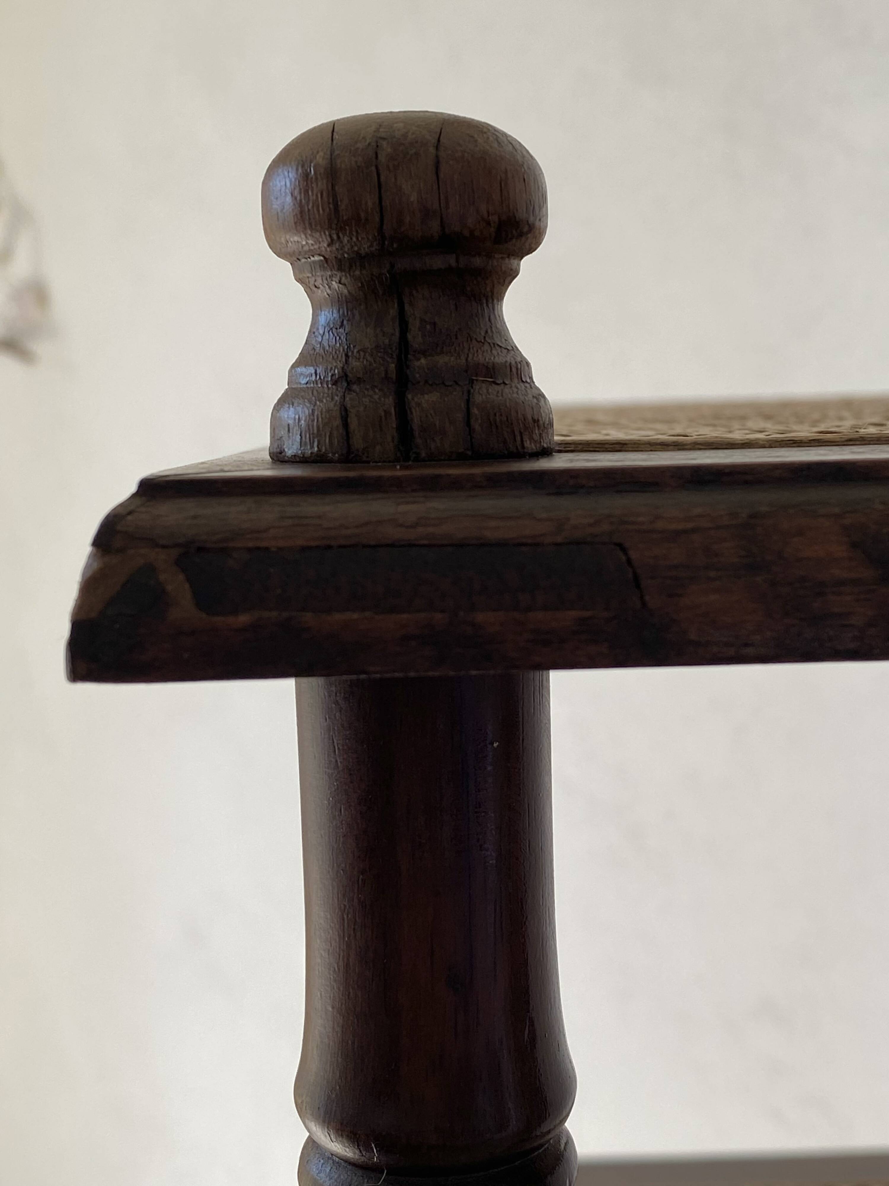 Vintage wooden shelf with cane, colonial style, 4 levels.