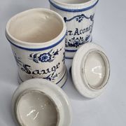 Pair of antique apothecary pots in glazed ceramic, Tuilerie Normande de Bavent