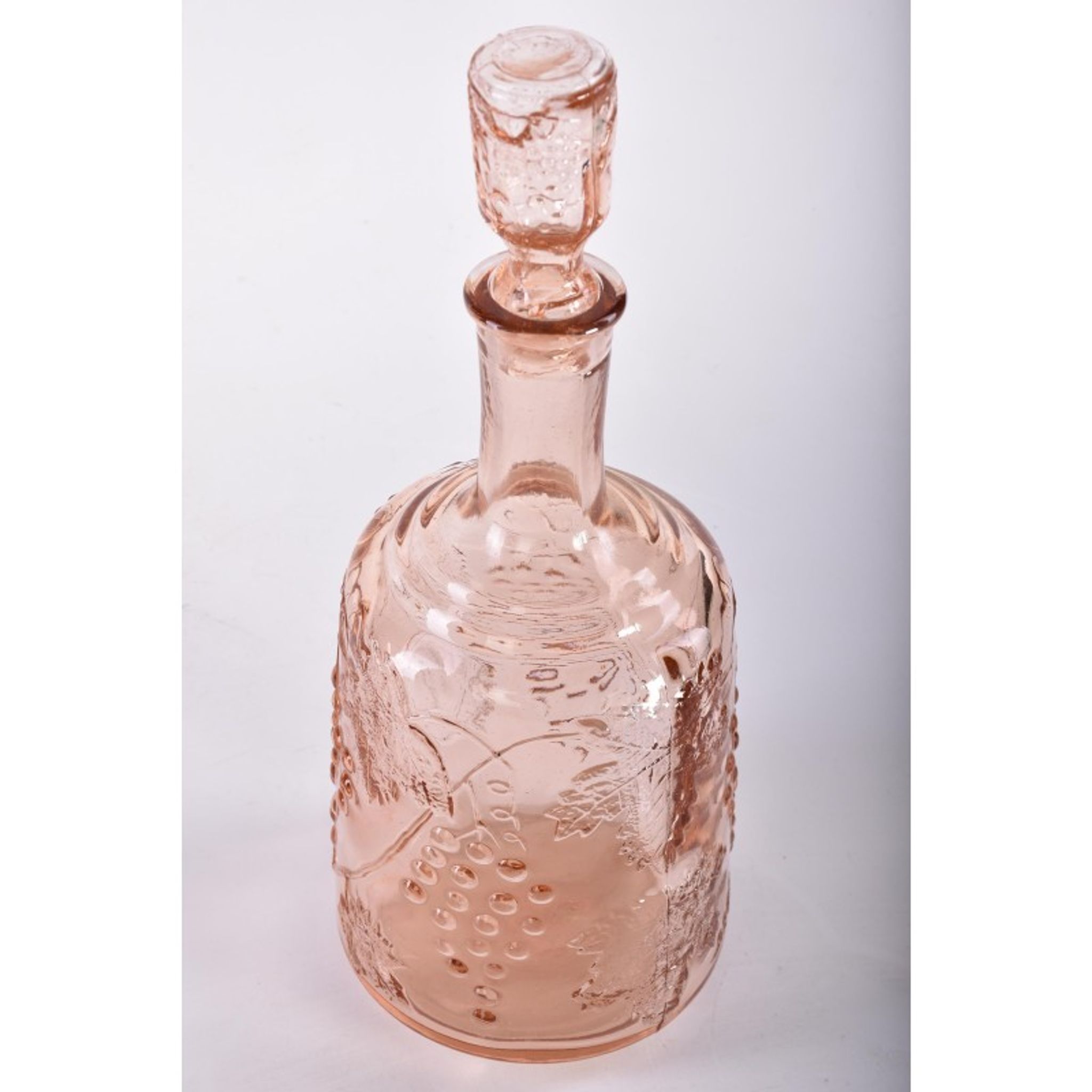 Vintage pink carafe with stopper / cap | brocante glass wine bottle / wine decanter