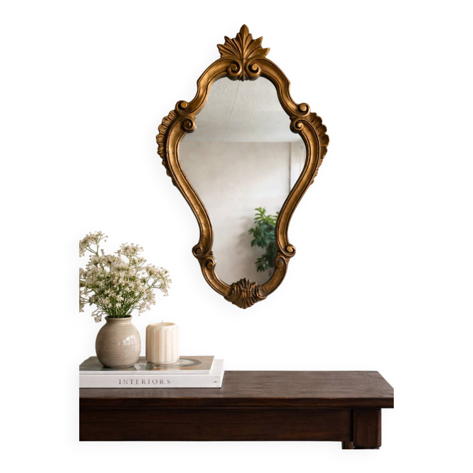 Antique gilded mirror in Louis XV Rococo style.