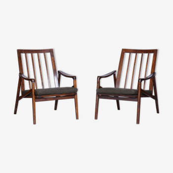 Pair of Mid-Century Armchairs, Stained Beech, Revived Polish, Czechia, 1960s