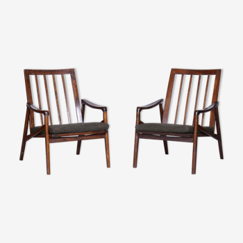 Paire de fauteuils du milieu du siècle, hêtre teinté, polonais relancé, Tchéquie, années 1960