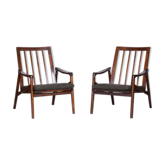 Pair of Mid-Century Armchairs, Stained Beech, Revived Polish, Czechia, 1960s