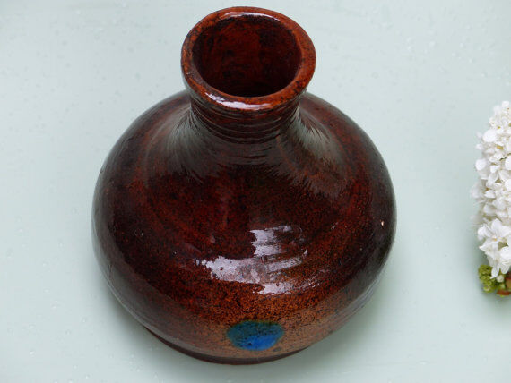 Vase ceramic vintage Brown and blue