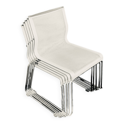 Lot de 5 Chaises de réunion empilables « Stick chair » ICF - piétement luge - tissu résille blanc