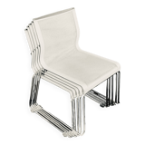 Set of 5 ICF “Stick chair” stackable meeting chairs - sled base - white mesh fabric