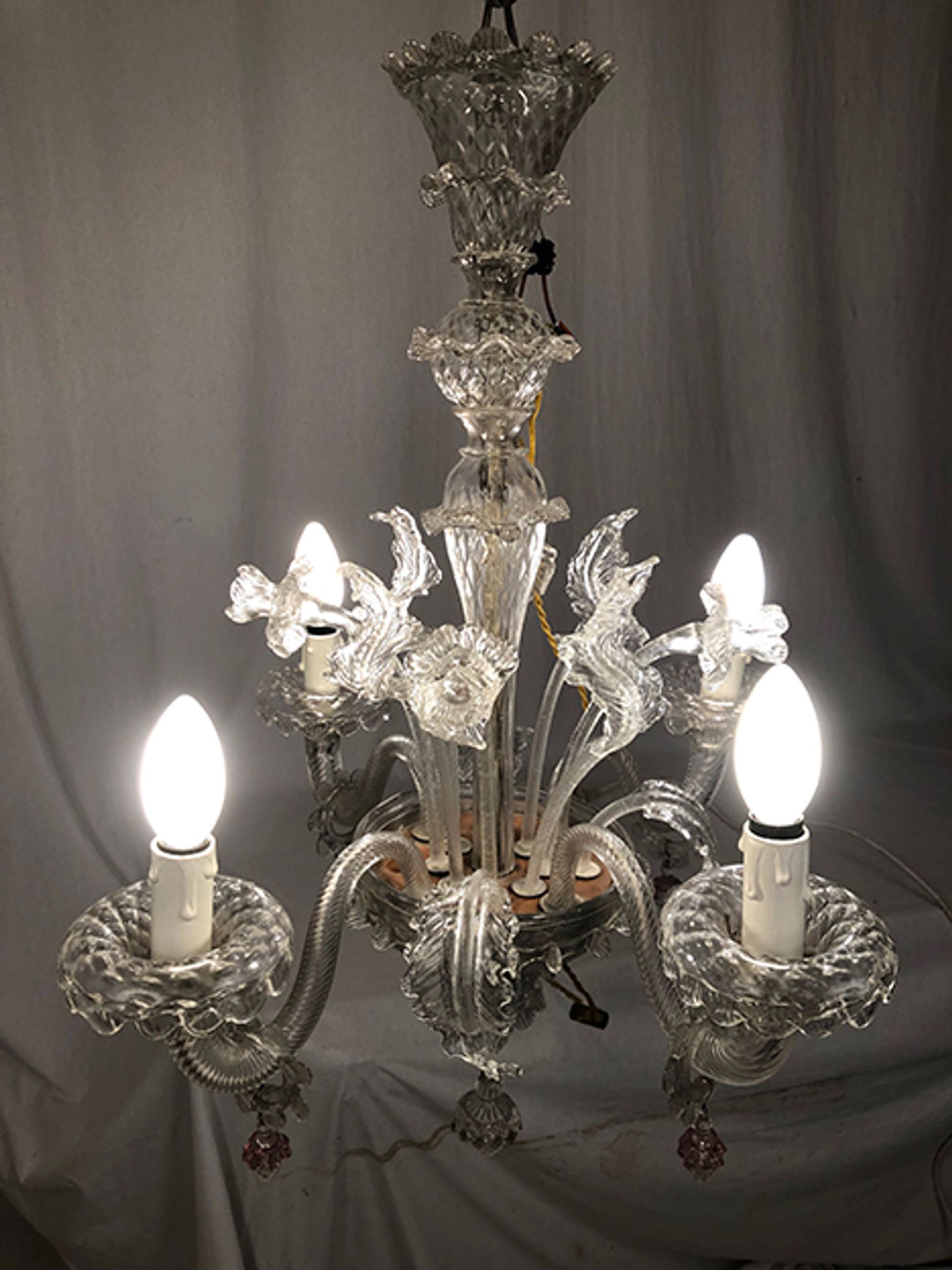 Murano glass chandelier with four light arms, late 19th century.