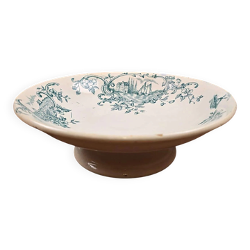 Compotier ancien Faïencerie de Lyon Marine, Terre de fer décor vert bleuté XIXe