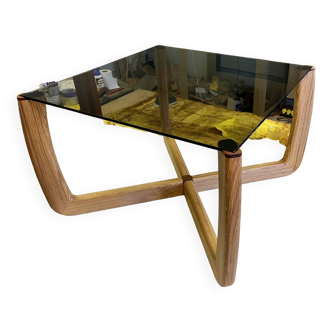 Coffee table, glass top, oak base