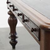 Antique English Oak Writing Desk / Partner Desk with a Leather Top
