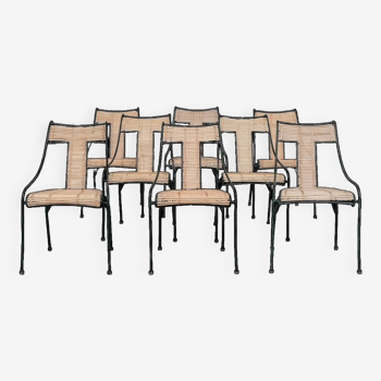Ensemble de chaises de salle à manger danoises du milieu du siècle en fer et en bambou (8)