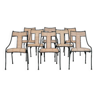 Set of Mid-Century Danish Iron and Bamboo Dining Chairs (8)