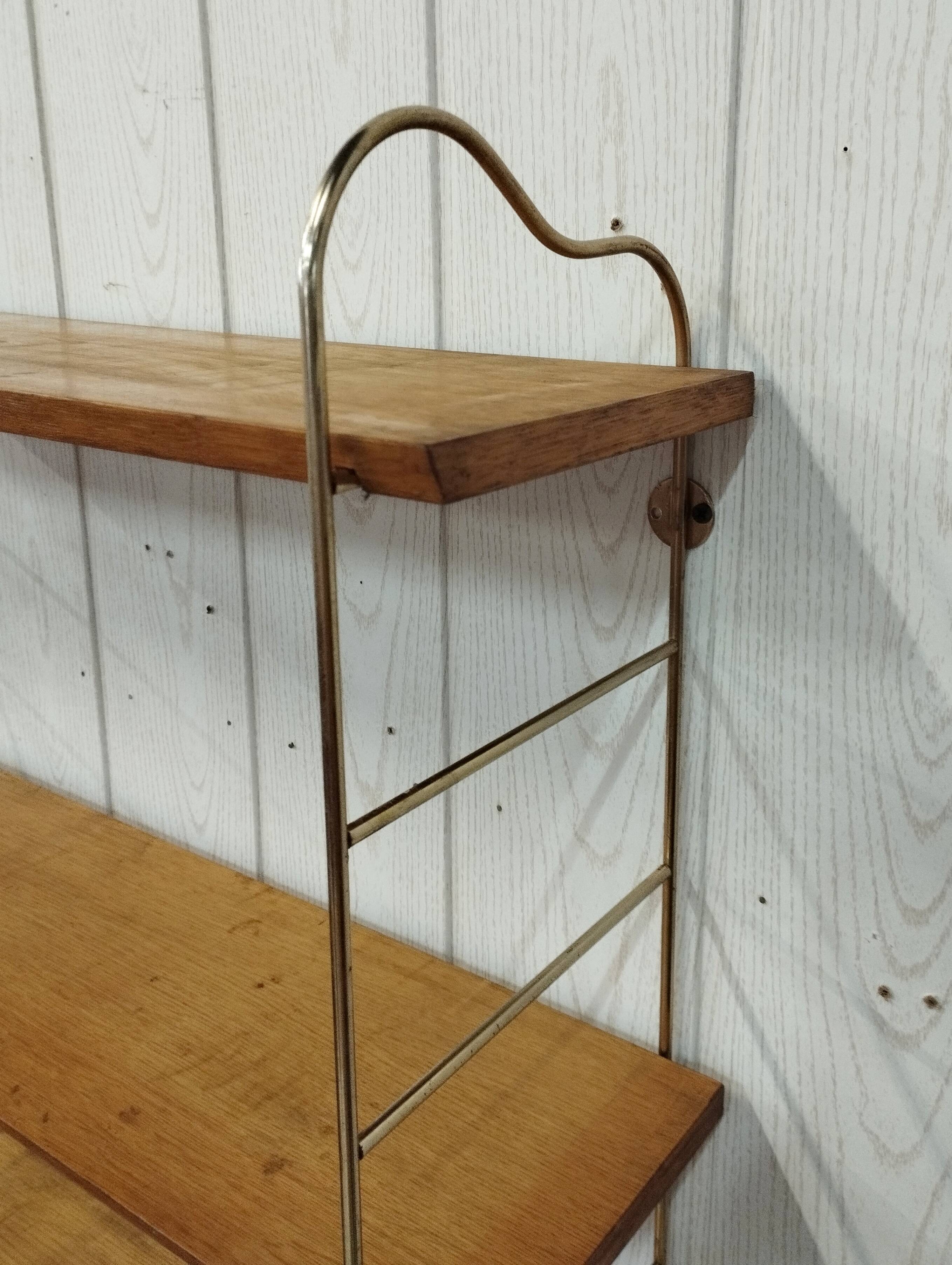 Wall shelf string wood and brass