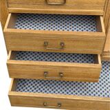 Parisian hotel wardrobe with bevelled mirror, solid raw oak, 1920.