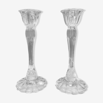 Duo of large vintage crystal candle holders