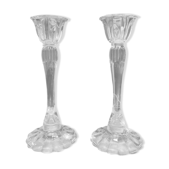 Duo de grands bougeoirs en cristal vintage