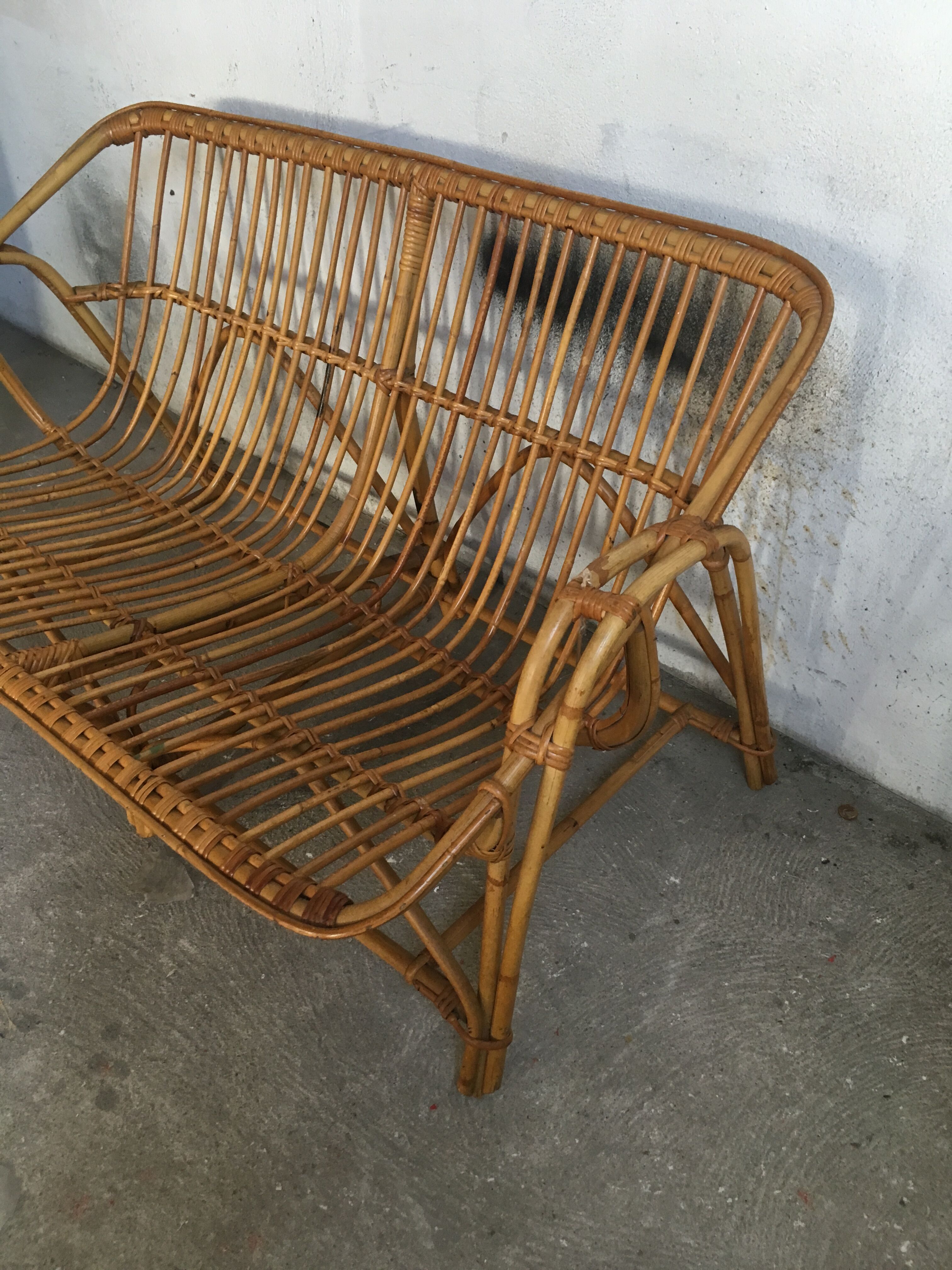 Sofa bench vintage rattan