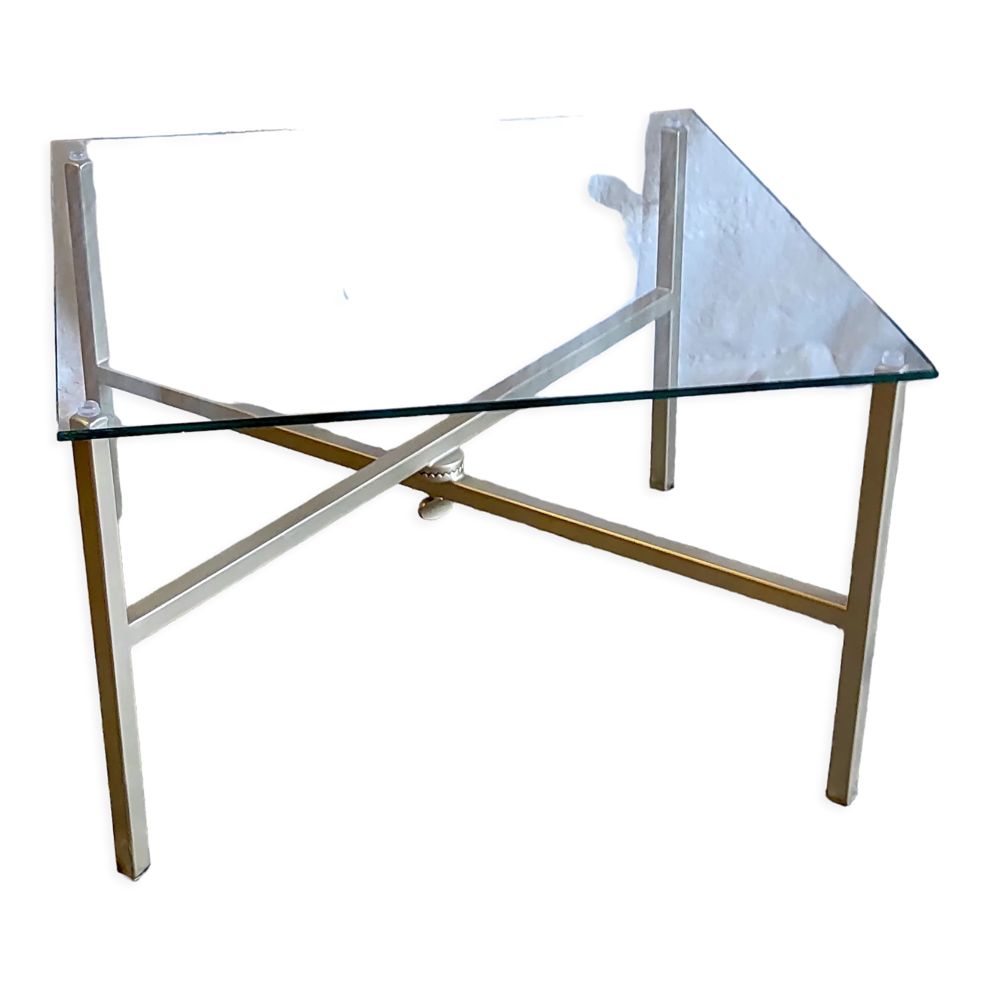 Articulated coffee table gilded metal and glass – 60s/70s