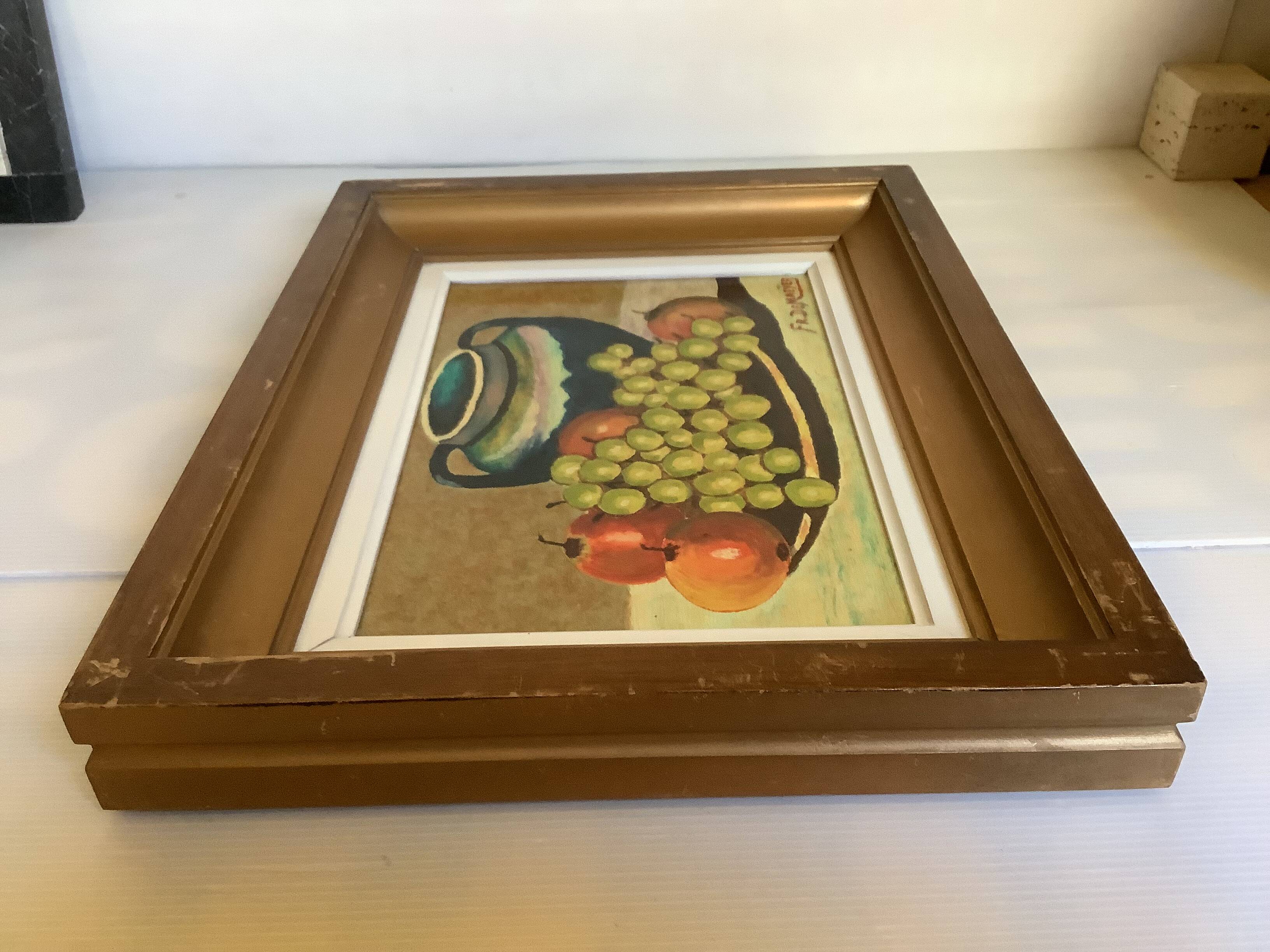 Still life painting oil on panel signed