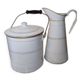 Enamelled pitcher and bucket