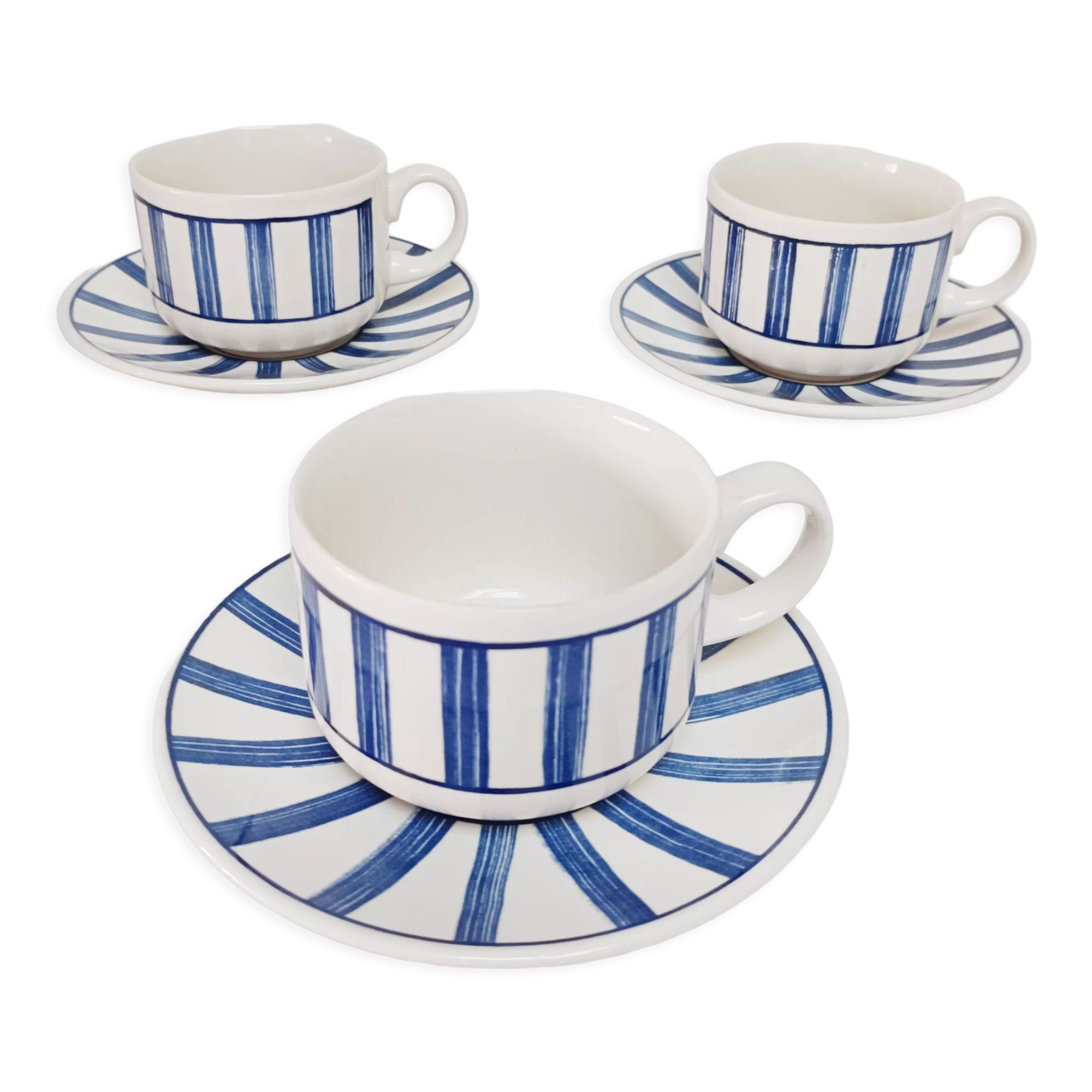 Set of 3 Churchill English cups with blue stripes