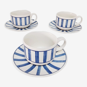 Lot de 3 tasses anglaises Churchill à rayures bleues