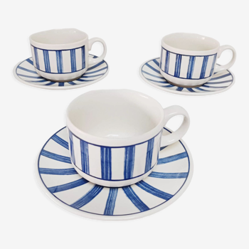 Set of 3 Churchill English cups with blue stripes