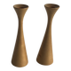Pair of vintage birch wood candlesticks, Scandinavian design